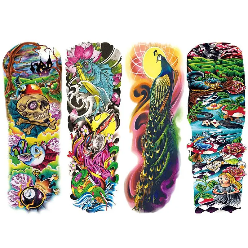 4 Vibrant Temporary Tattoo Stickers, Realistic Arm Rabbit Horse Tattoos, Large Flower Fish Leg Party Gifts, Body Art for Men Women