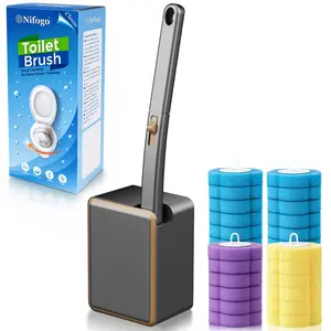 Luxury Black Gold Border Disposable Toilet Brush Set, Bathroom Cleaning Wand with Storage Holder, Household Cleaning Accessories