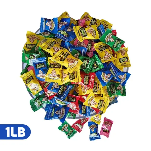 WARHEADS Extreme Sour Hard Candy Sour Apple, Black Cherry, Blue Raspberry, Lemon & Watermelon - 1lb Bulk Bag (100 Pcs.)   Sweet Snack Bonbon Natural