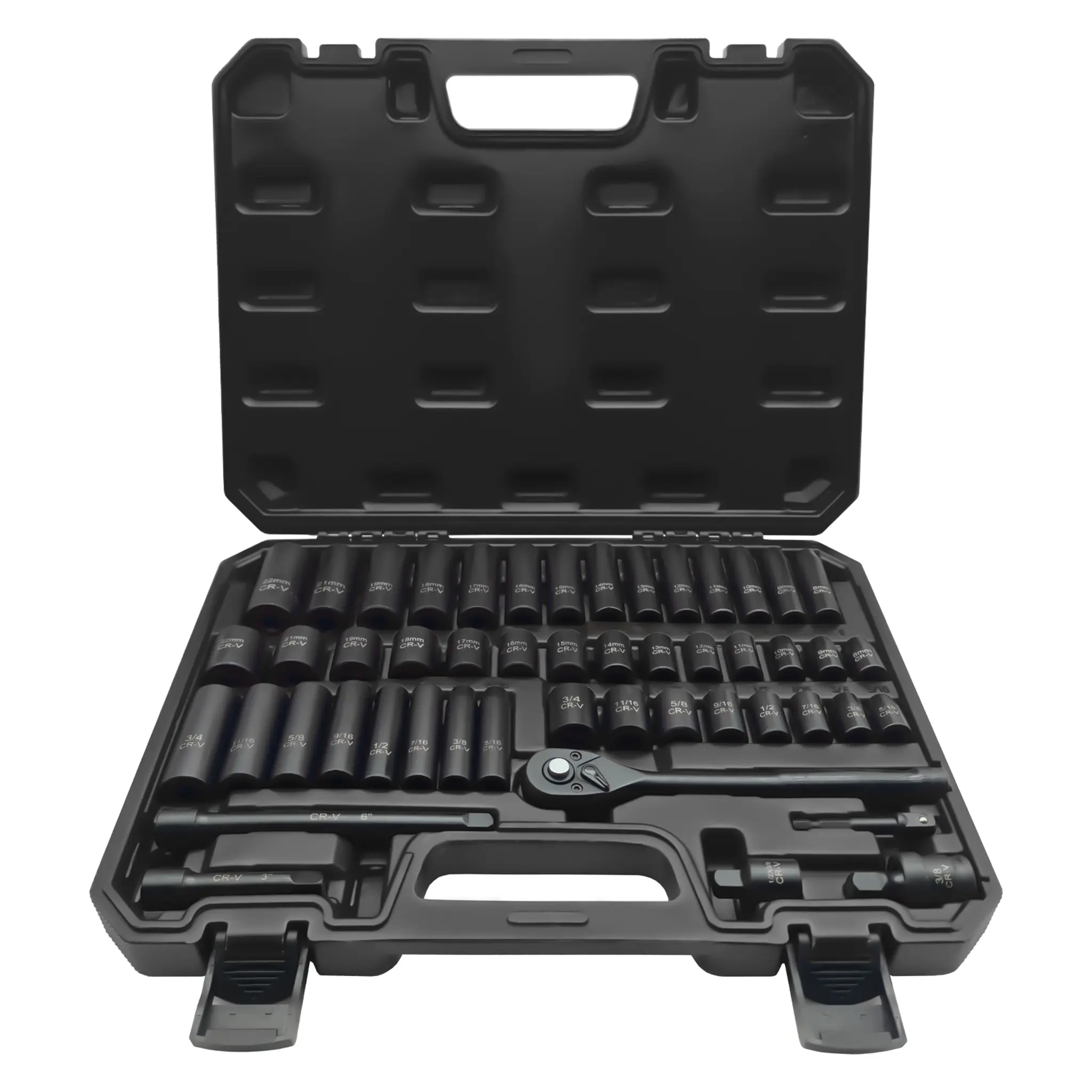 50-Piece 3/8" Drive Impact Socket Set, Cr-V 6-Point SAE (5/16-3/4") & Metric (8-22mm) Deep/Shallow Sockets with Ratchet Handle, Extension Bars, Universal Joint, Gift for Men