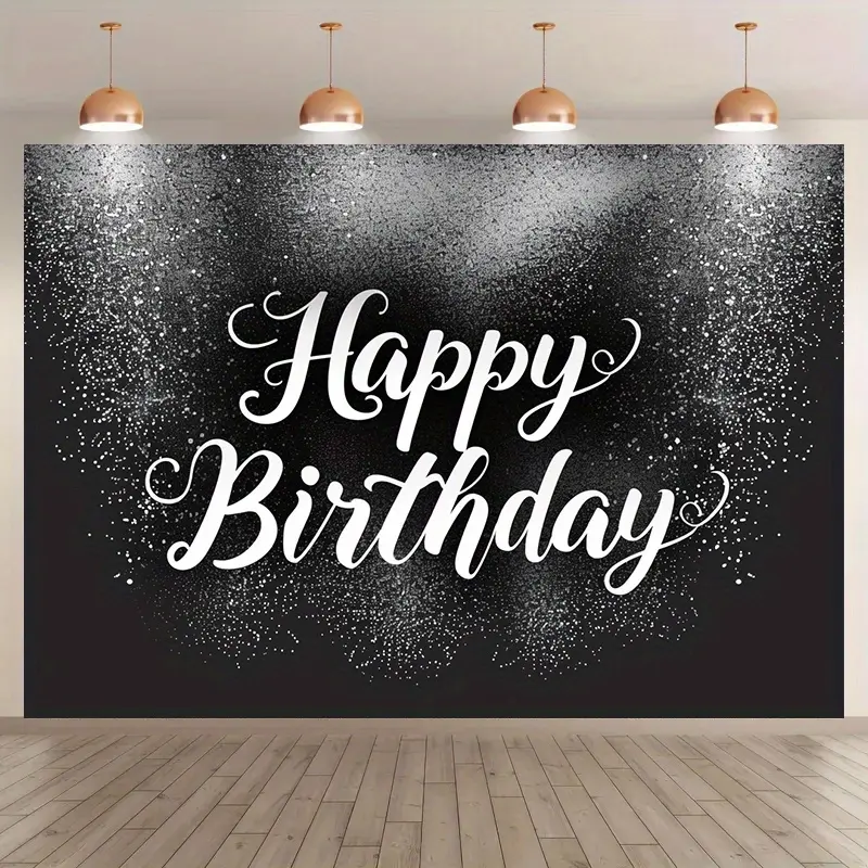 Premium Black Silver Glitter Sequins Backdrop Banner - 100% Polyester Letter Party Decorations Banners, Photo Booth Prop for Adult Birthday Anniversary, Black Sequins Backdrop Decoration