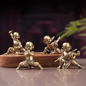 Brass Kung Fu Monk Desk Ornaments 4pcs Art Deco Home Decor for Living Room TV Cabinet Porch Jumbo Christmas Gift Bags Decorative Cute Interior Decoration Accessories