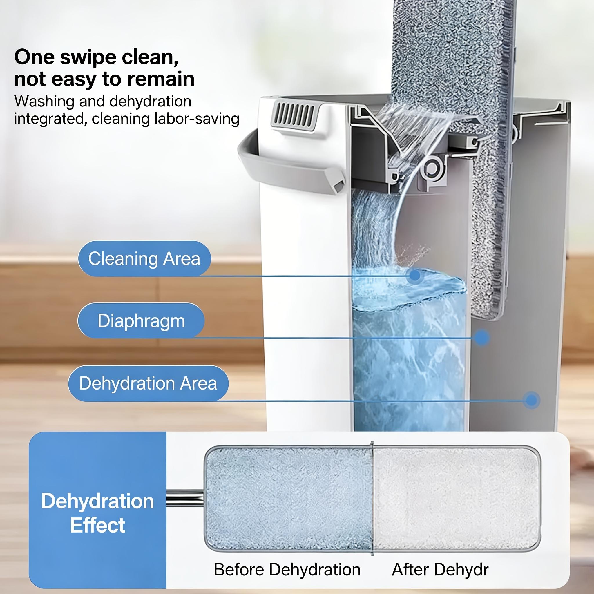 Hand Wash Free Flat Mop with Bucket And 6pcs Of Cloth for Both Dry And Wet Household Use, One Mop for Cleaning Bedrooms, Kitchens, Bathrooms, Dust Removal, And Floor Mopping