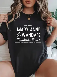 100% cotton ’s Country Mary Anne and Wanda’s road stand funny Earl T-Shirt Crew Neck short Sleeve T-Shirt, Casual Print Graphic Cotton Tees Women Tops