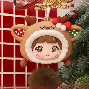 Nommi Christmas Plush Silicone Earphone Bag with Adorable Plush Pendant Durable Soft Festive Gift for Friends and Family