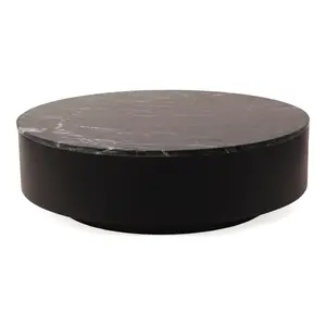 360 Stand Low Profile Modern Round Coffee Table - GZ-1150-02, Black, Marble Top with Stone Texture, MDF Base, Modern Accent Table, Indoor Furniture
