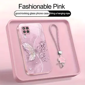 Suitable for [Galaxy A42 5g] high-end phone case，a beautiful four-leaf clover lanyard is included,exquisite and dreamy butterfly pattern,a variety of colors are available for you to choose from YM99