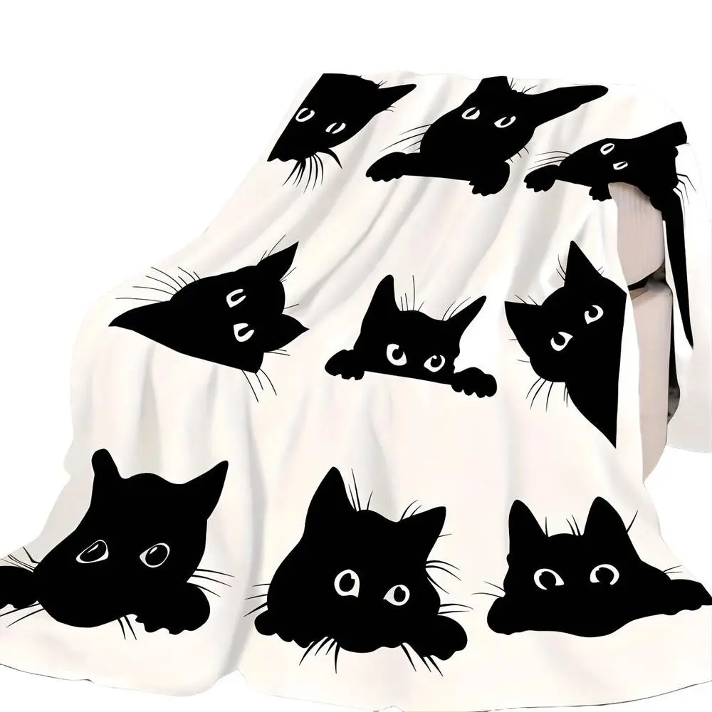 Soft Cat Plush Blanket, Cozy Air Conditioning Throw for Home & Office Use, Ideal for Sofa, Camping, Travel, Nap, Bedding, Portable Throw Blanket