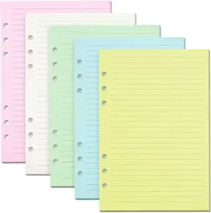 Lined Refill Paper, 200 Colored Ruled Pages for A5 Refillable 6-Ring Binder Notebook Journal Planner Organizer Insert, 120 GSM Thick Loose Leaf Paper
