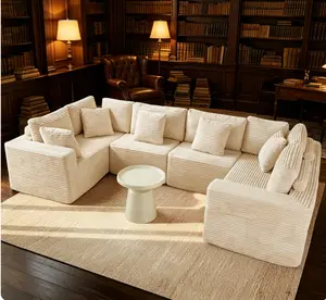 135.5 Inch Beige Corduroy Modular Sectional Sofa, Spacious 6-Seater U-Shaped Couch with Reversible Chaise Lounge, Freely Combinable Stylish Upholstered Furniture for Living Room and Small Apartment Home Decor