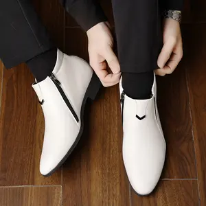 Men's Pointed Daily Fashion Boots, Business Boots, British Striped Side Zipper Boots, Daily Casual  Boots Western Botas Walking Shoes