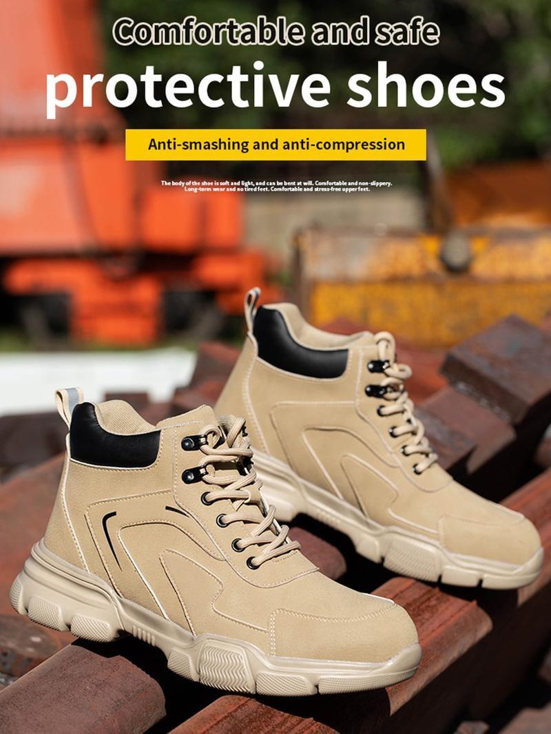 Outdoorfun Anti-Smash & Anti-Puncture Work Shoes: Khaki, Closed Toe, Protection for Boys & Workers