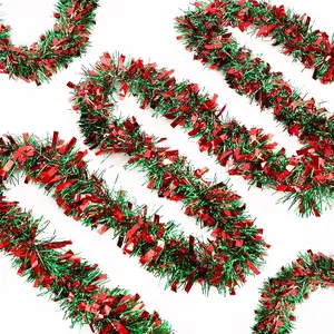 20 Feet Christmas Tinsel Garland for Christmas Tree Decorations, Red and Green Tinsel Garland Holiday Decor for Outdoor or Indoor Use, Wedding Birthday Party Supplies