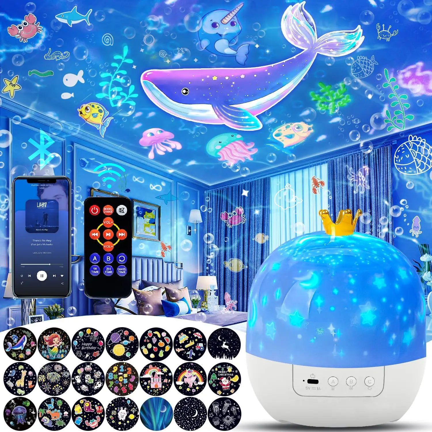 21 Sets of Films Projector Night Light for Kids, Star Projector for Bedroom, Ceiling, Kids Night Light with 360° Rotation Dimmable for Girls Boys, Bir