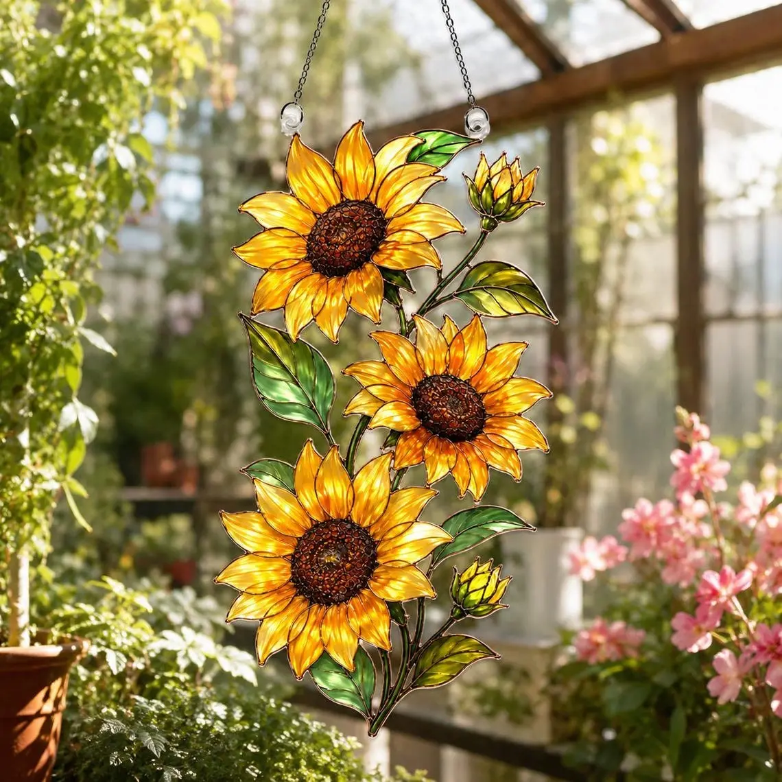 Cottagecore Sunflower Stained Glass Suncatcher Aesthetic Acrylic Window Hanging Panel Vibrant Floral Sun Catcher Home Garden Patio Decor Ornament Housewarming Gift for Mom