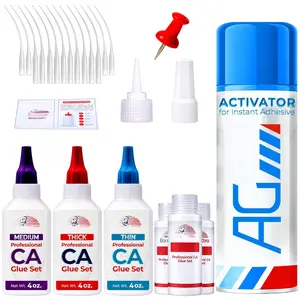 CA Glue with Activator Kit & Super Glue Accelerator 16.9 fl oz (3 x 4 oz Net Weight: Thin, Medium & Thick) Professional  Glue for Woodworking,  Printing, Ceramic & DIY