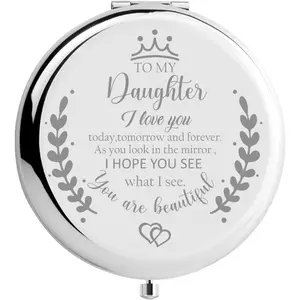 To My Daughter Gifts Compact Mirror for Daughter from Dad Mom, Daughter Birthday Gifts for Daughter Engraved Makeup Ideal Mirror for Daughter