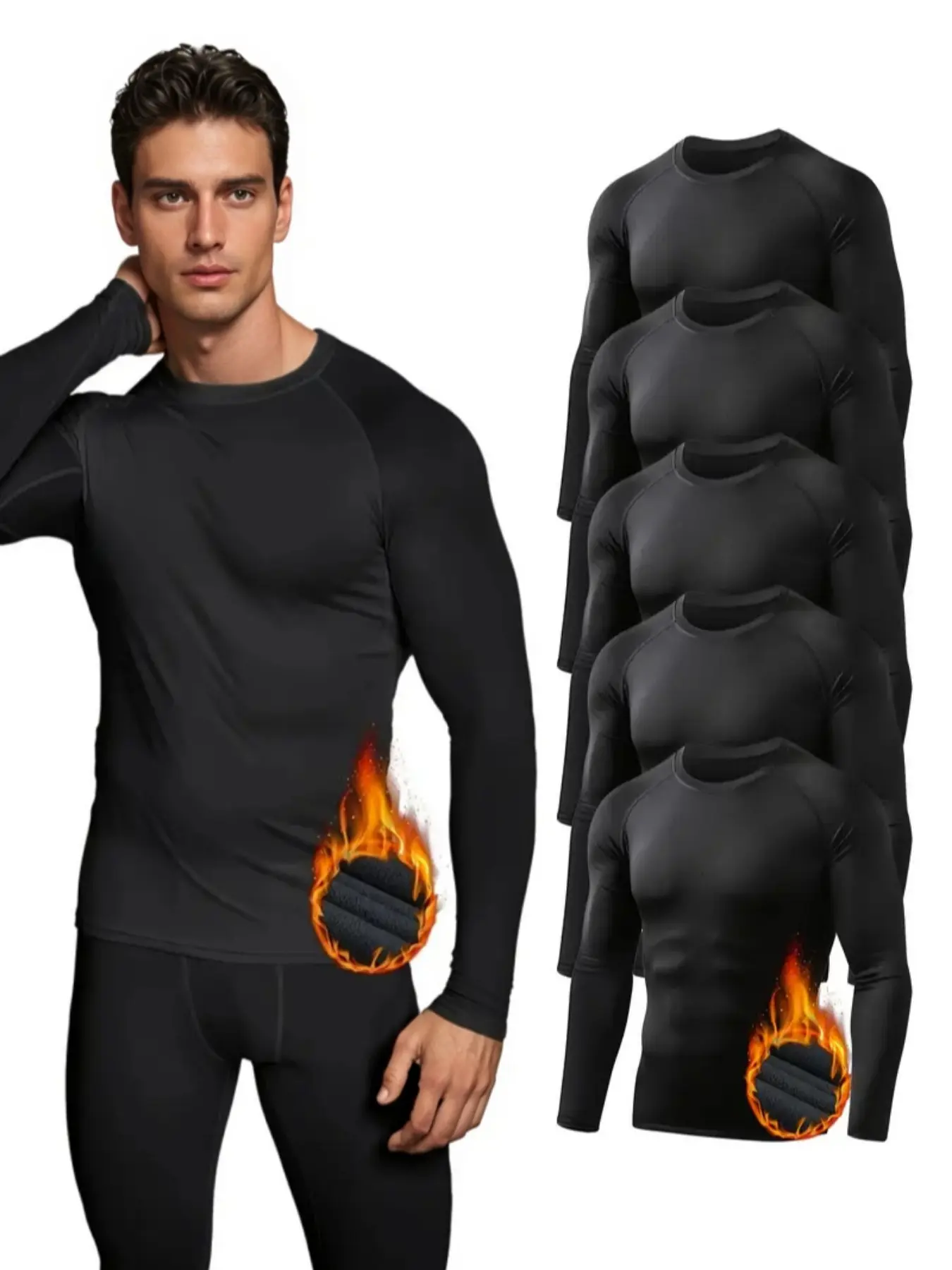 Men's Warm Long Sleeve Compression Shirt, Fleece Lined Slim Fit Top for Cold Weather & Outdoor Activities