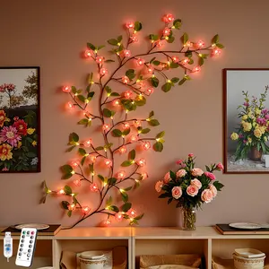 1 piece Valentine’s Day artificial decorative string lights, 96 LED beads powered by USB, Valentine’s Day climbing wall vine decoration, includes clips, romantic room ambiance for all seasons, perfect for Christmas celebrations and gifting