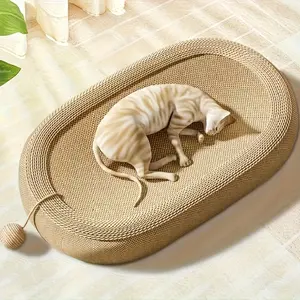 23.62inch Large Oval Sisal Cat Scratching Board, Durable and Wear-Resistant Cat Scratching Den with Sisal Toy Ball, No Assembly Required, Suitable for All Seasons, Ideal for Cats to Play and Sleep On