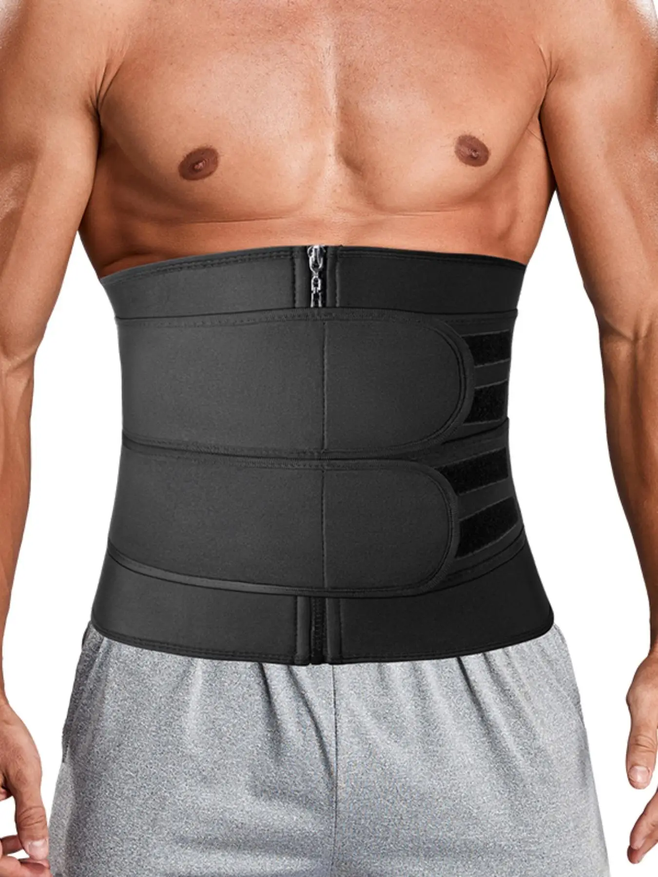 Men's Zipper Velcro Adjustable Waist Trainer, Solid Color Tummy Control Waist Cincher, Men's Shapewear for Daily Use