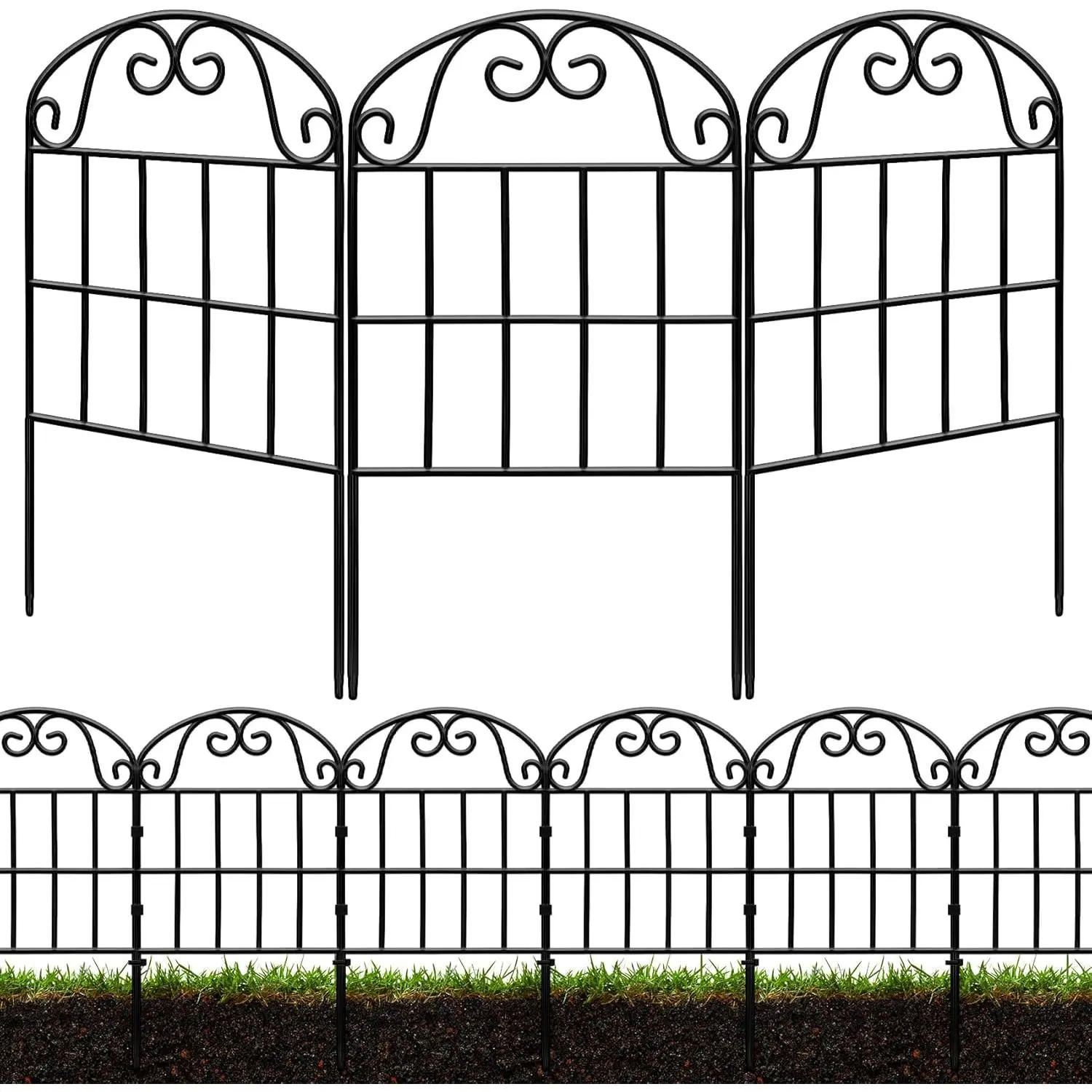 24.5in(H) x10.8ft(L) Garden Fence  Barrier, 10 Pack Tall Decorative Metal Fencing Panel, Arched Black Fence for , Yard, Patio Outdoor Decor