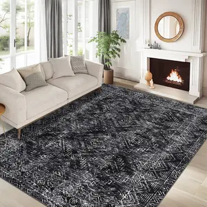 Washable Geometric Area Rugs for Living Room, Non-Slip Backing Washable Geometric Rug, Modern Abstract Area Rug, Low Pile Ultra Thin Stain Resistant Rugs for Bedroom, Soft Large Area Rugs for Dining Room Kitchen