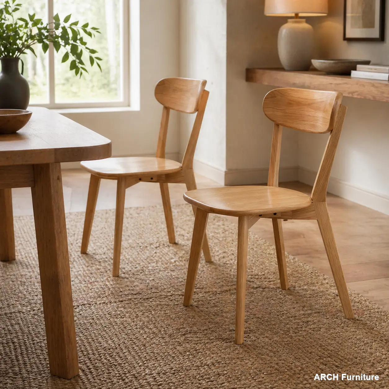 2-Piece FAS-Grade North American Solid Oak Wooden Dining Chairs, Curved Back, Rounded Edges, Open Grain, Simple Natural Design, 46x54x80cm, Suitable for Dining Room, Living Room, Wooden Dining Chair