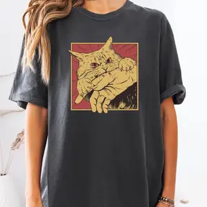 Comfort Colors Vintage Cat Bite Shirt, Japanese Horror Anime TShirt, Retro Graphic Tee, Horror Cat Shirt, Cats Crazy Shirts Cool Graphic Unisex T Shirts