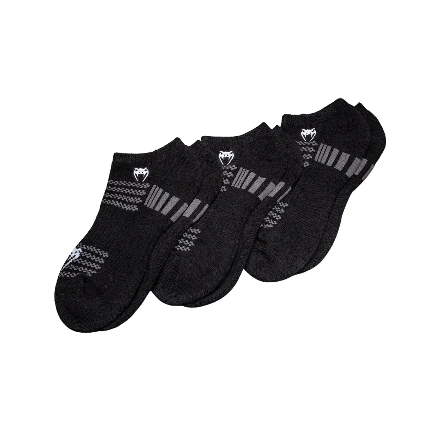 Venum Men's Vector No-Show Sports Socks, 3-Pack - Black/Grey, Athletic Mid-Calf Socks