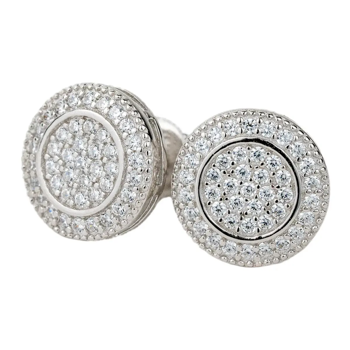 14K Silver Plated 5A+ Cubic Zirconia Cluster Round Earrings for Men Women Hypoallergenic Trendy Hip Hop Jewelry Luxury Iced Big Round Cluster Earrings