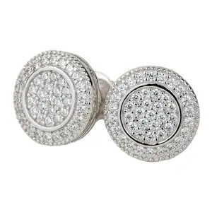 14K Silver Plated 5A+ Cubic Zirconia Cluster Round Earrings for Men Women Hypoallergenic Trendy Hip Hop Jewelry Luxury Iced Big Round Cluster Earrings