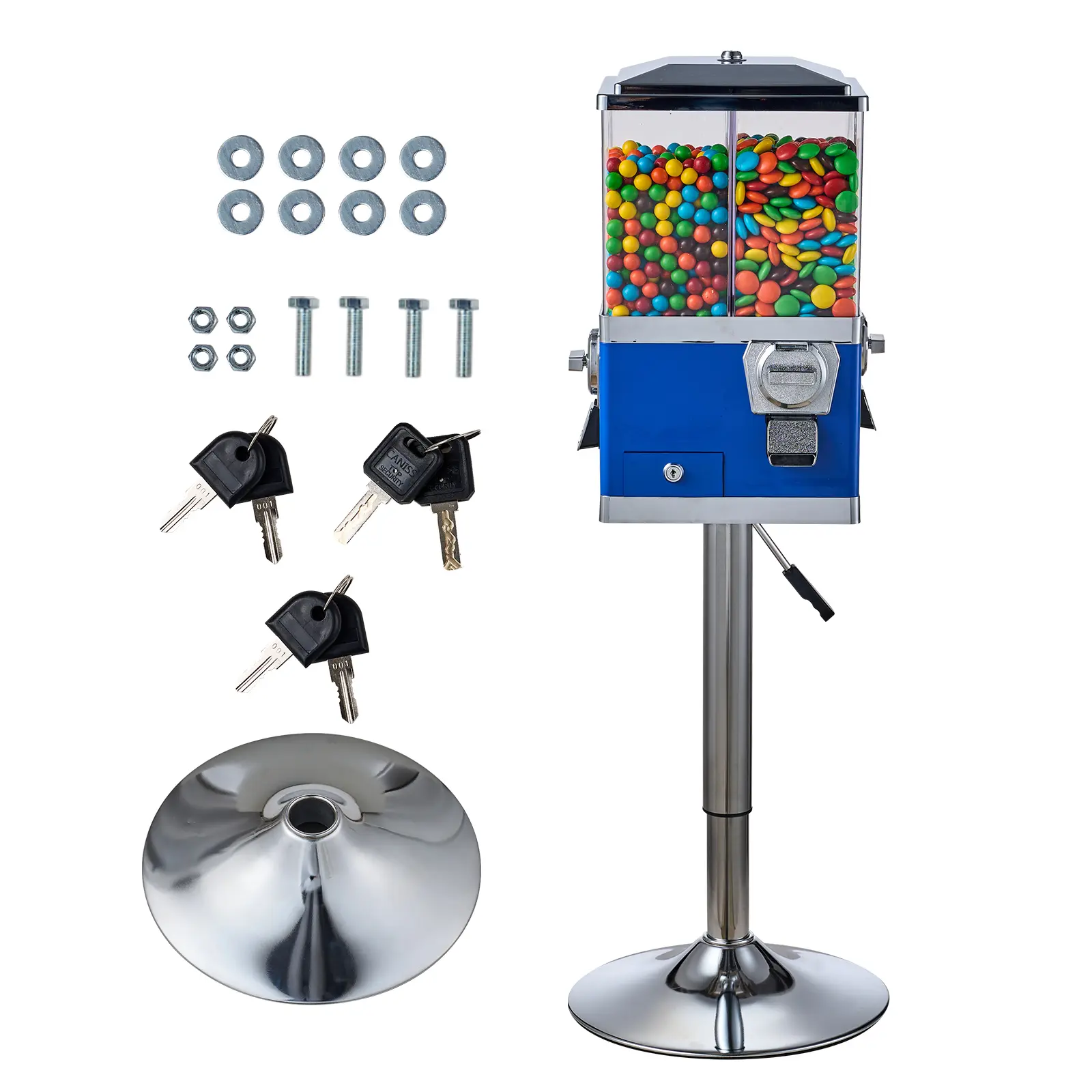 【SummerFinds】VEVOR Commercial Vending Machine,  Four Compartment Rotatable Gumball and Candy Dispenser, Adjustable Height Coin Operated Candy Bank with Iron Stand, for Business Toy Capsules Bouncy Balls Nut, Blue