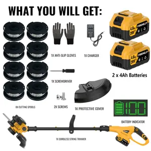 20000rpm Professional Grade Cordless String Trimmer, 2×4.0Ah Batteries with Fast Charger, 8 Spools Line & Edger Function, Yellow Black Commercial Lawn Care Tool，Cordless lawnmower, lawn trimmer，Gifts for husband.Exclusive to landscape workers.