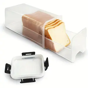 Sealed Bread Box with Lid - Bread Keeper, Transparent Plastic Food Storage Container with Inner Compartment, Reusable Rectangular Fresh-Keeping Box, Kitchen Organization Essential, Transparent Design