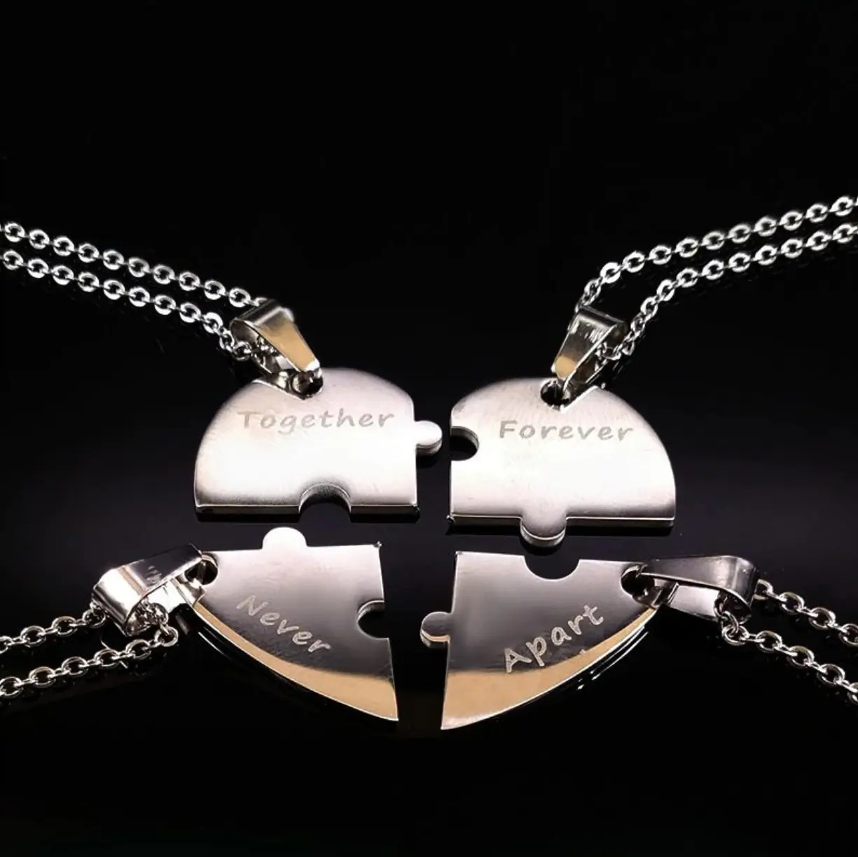 Stainless Steel Couples/Best Friends 4PC Broken Puzzle Pendant Necklace