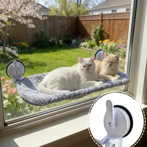 Cat Window Hammock, Foldable Cat Window Perch with Lever Lock Suction Cups, Holds up to 50 lbs, Washable Cover