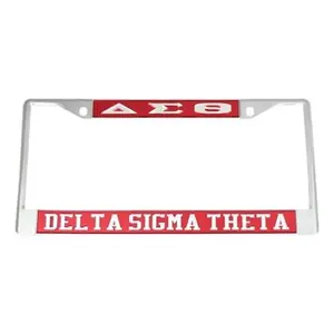 Delta Sigma Theta (DST) Chrome Acrylic License Plate Frame (Red Acrylic & Silver Greek Letters)