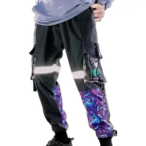 Men's Black Reflective Joggers Overalls Techwear Sweatpants Hip Hop Streetwear Cargo Pants for Men