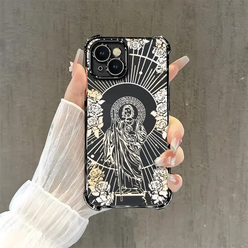 Christian Art Jesus Rose Smartphone Casing, Vintage Aesthetic Protective Cellphone Accessories Cover for iPhone 15 Plus Devices