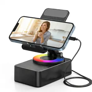 Wireless Audio Bluetooth Speaker 5in1 Phone Holder Emergency Rechargeable withColorful Ambient Light 300 °   Foldable for Tablet iPhone Android, Gifts for Men Women ,Black