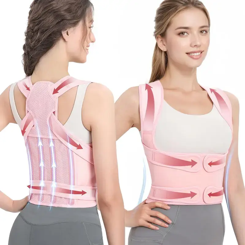 Adjustable Back Posture Strap - Posture Tool for Men and Women, Breathable Mesh Full Back Support Brace with Removable Fiberglass Rods, Anti Hunchback Pain Relief for Daily Wear Home & Work, Adjustable Posture Trainer