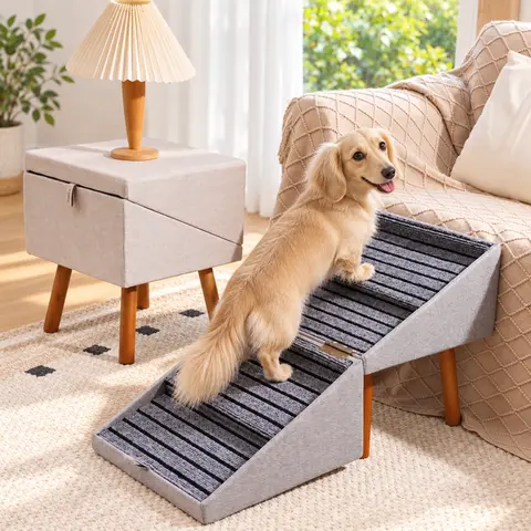 17'' Dog Stairs Ramp for Couch | Ziluce Pet Steps Wooden Ottoman Ramp for Sofa or Short Bed, for Senior,Small, Medium Dogs, Frenchbull, Dachshund, IVDD | 2-in-1 Convertible Home Step Stool with Wood Foot familyfun