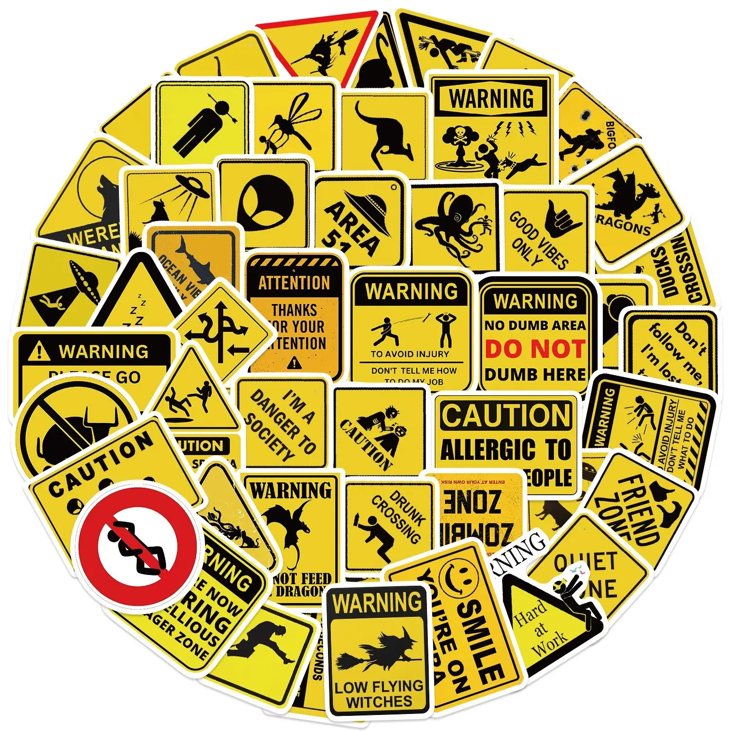 50 Fun Warning Sign Cartoon Papers, Creative Cute DIY Wall Stickers, Diy Decorative Stickers, Notebook Planner Toys, Luggage Poster Decals, Stickers For Scrapbooking, No Glue Needed