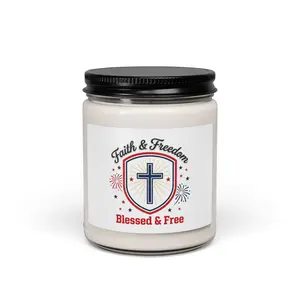 Faith & Freedom Cross Shield Candle | Scented Soy Candle, patriotic faith-based July 4th