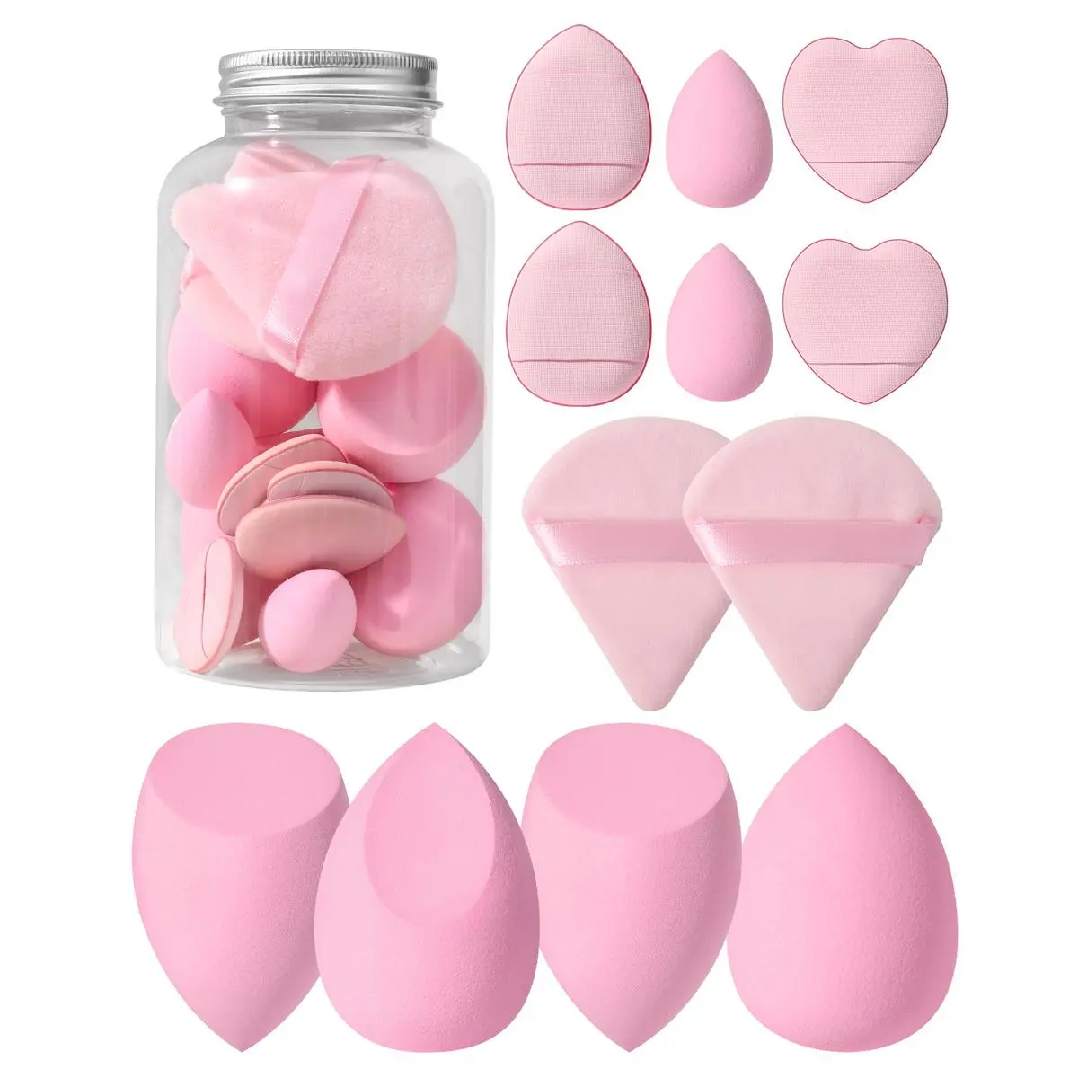 Pink Makeup Sponge & Powder Puff Set with Storage Box, Makeup Puffs, Soft Beauty Makeup Set, Multi-purpose Makeup Tool Set, Skin Friendly Beauty Sponge, Cosmetic Tool, Valentine's Day Gift