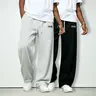 Men’s athletic straight-leg knit pants — solid color, distinctive printed details, soft drawstring, loose long design, comfortable, straight relaxed fit, suitable for street style and casual outings.,clothes for back to school,first day of school outfits