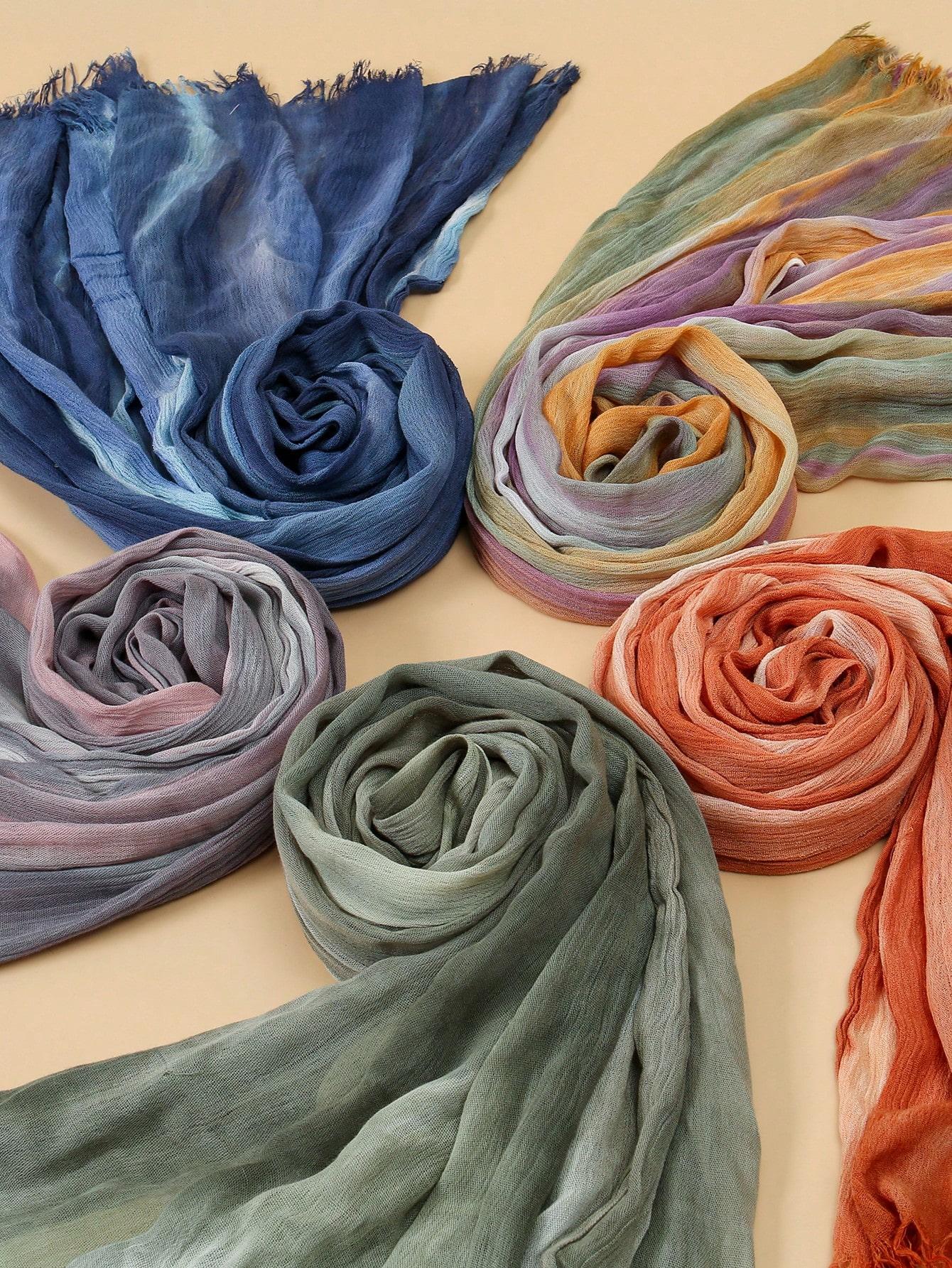 Women's Wrinkled Effect Modal Hijab - 1 Pc Tie-Dye Gradient All Over Print Head Scarf, Elegant Polyester Scarf for Casual Everyday All-Season Wear, All Seasons