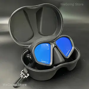 Professional Low Volume Freediving Mask, Mirror Tempered Glass Dive Glasses Pack in Black Zipper Box Diving Gear