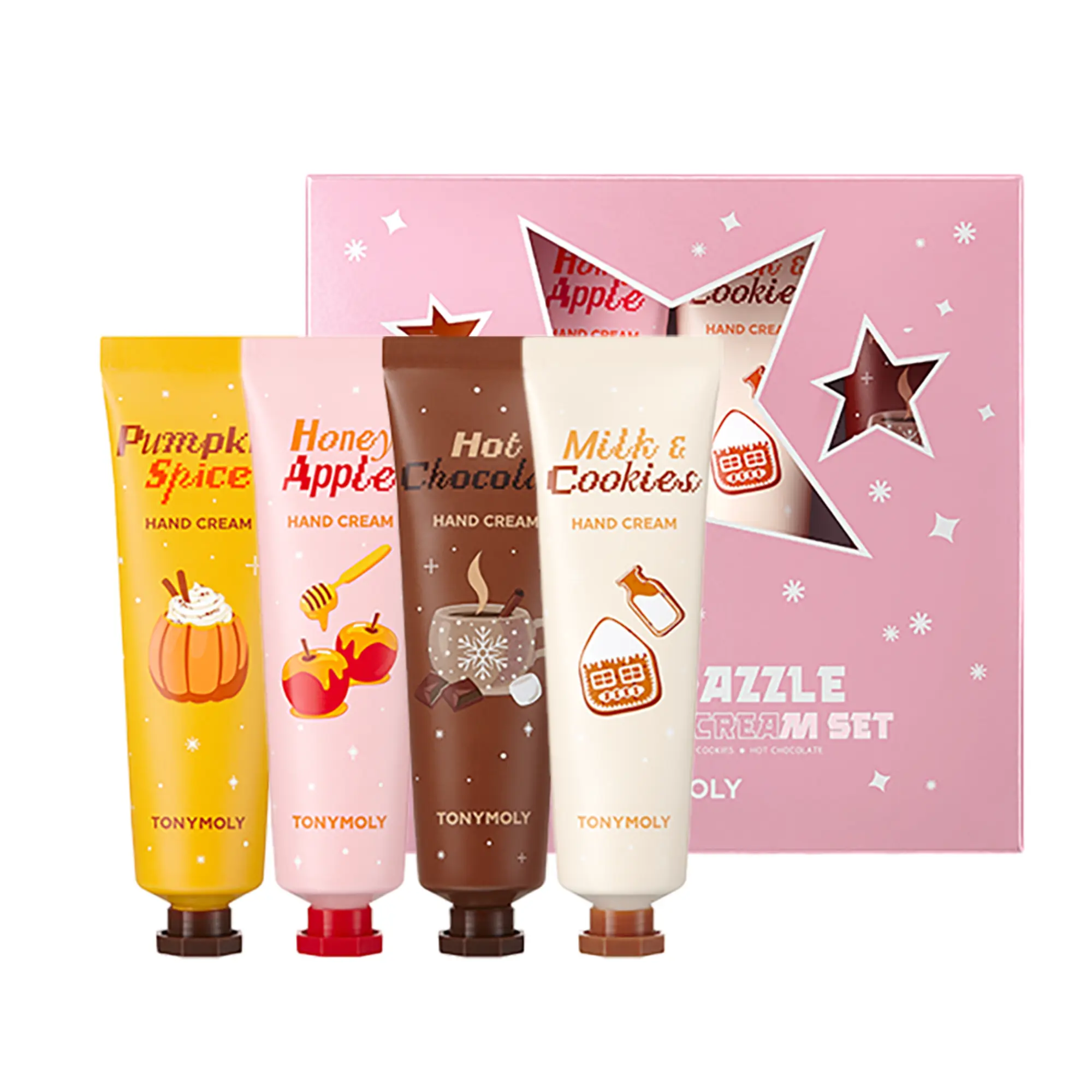 TONYMOLY TM-Razzle Dazzle 4 PC Limited Edition Holiday Hand Cream Gift Set Cica Cocoa Hydrating Shea Butter & Natural Extracts